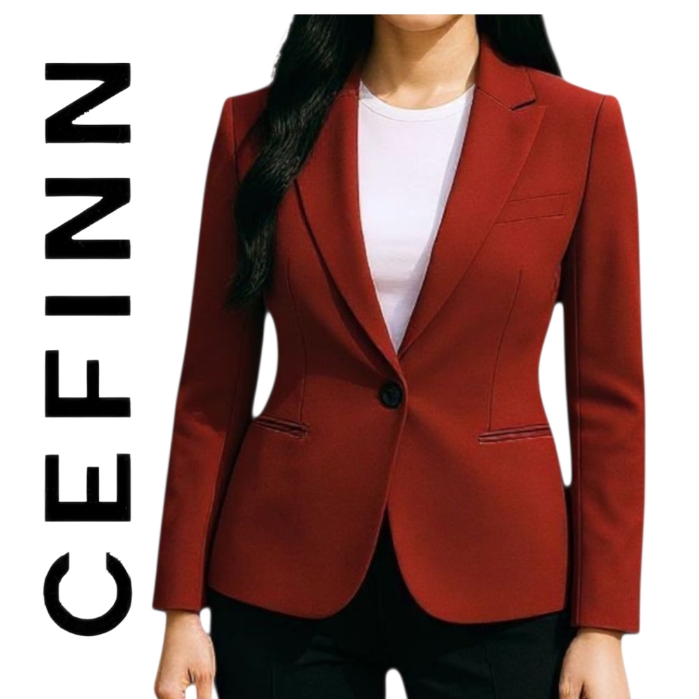 NWOT CEFINN Women's RED minimal wool tailored blazer Size 4